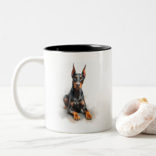 Doberman Watercolor Art Two-Tone Coffee Mug