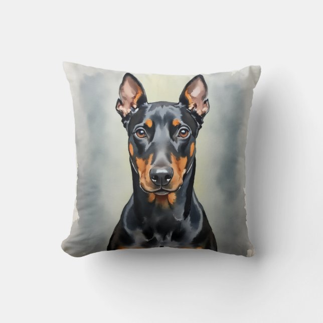 Doberman Watercolor Gradient Fade Art Cushion (Front)