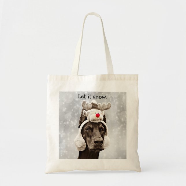 Doberman winter portrait "Let it snow" Tote Bag (Front)
