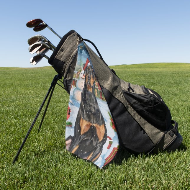 Doberman Winter Wonderland Christmas Joy  Golf Towel (Green)