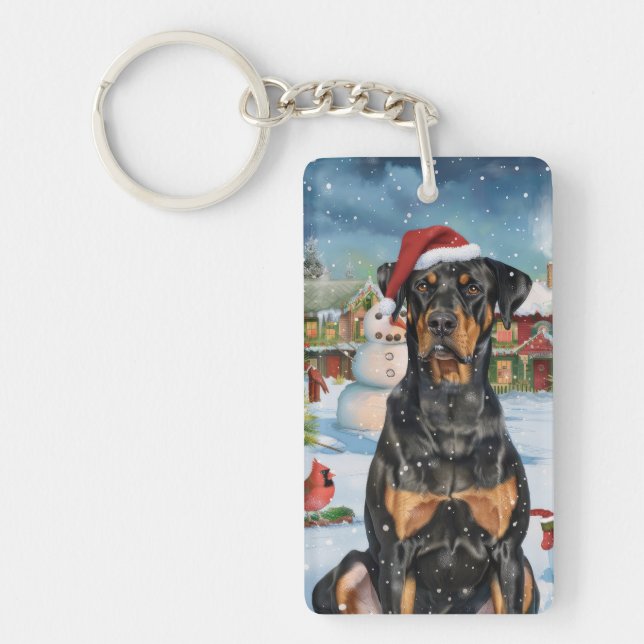 Doberman Winter Wonderland Christmas Joy  Key Ring (Front)