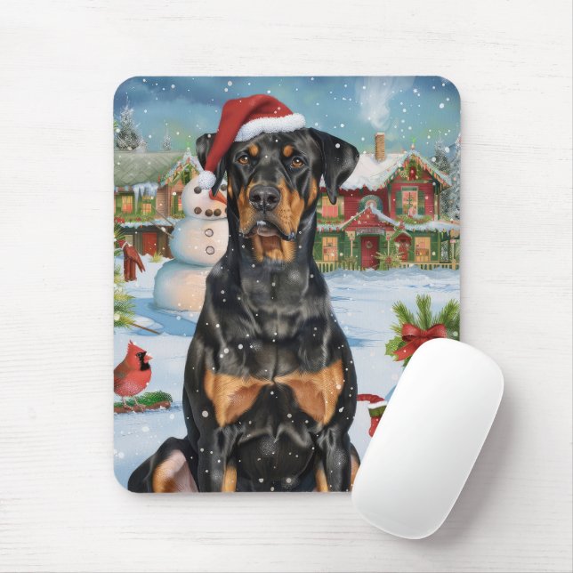 Doberman Winter Wonderland Christmas Joy  Mouse Mat (With Mouse)