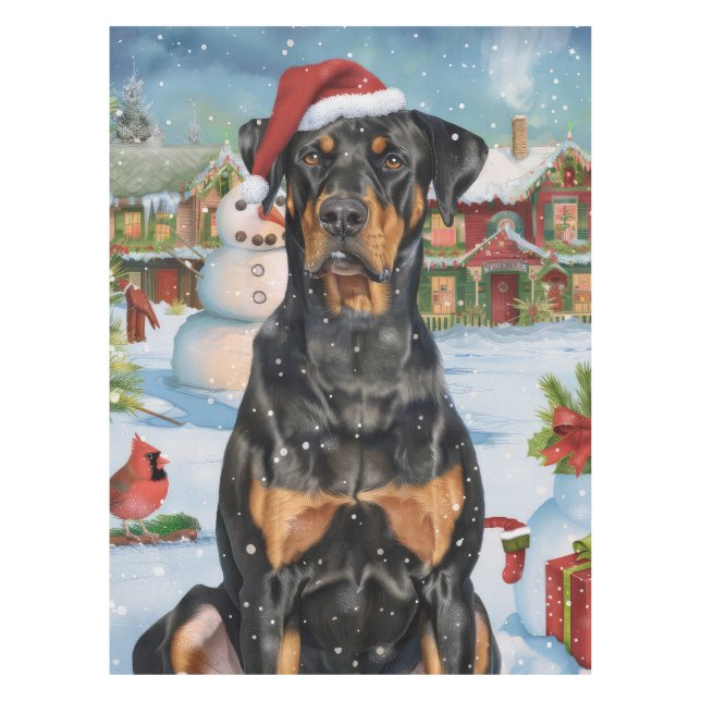 Doberman Winter Wonderland Christmas Joy  Tablecloth (Front)
