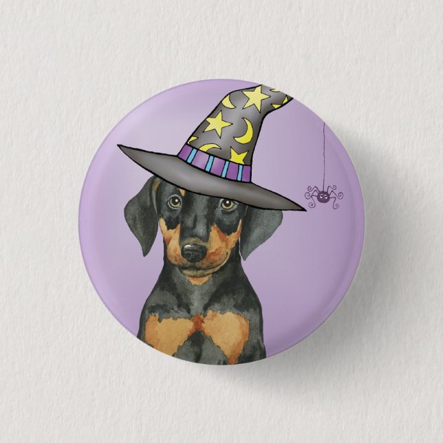 Doberman Witch 3 Cm Round Badge (Front)
