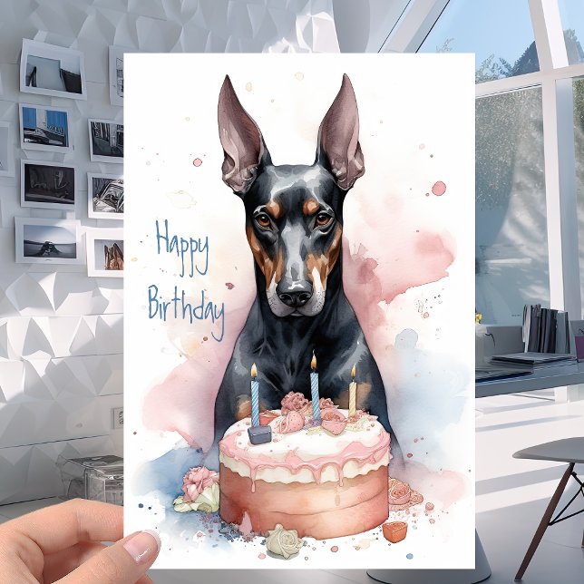 Doberman with Cake - Dog Lovers Happy Birthday Card (Creator Uploaded)