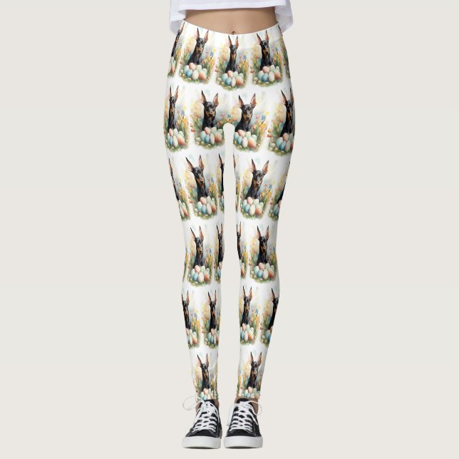 Doberman with Easter Eggs Leggings (Front)
