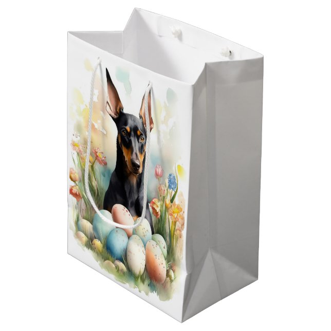Doberman with Easter Eggs Medium Gift Bag (Front Angled)