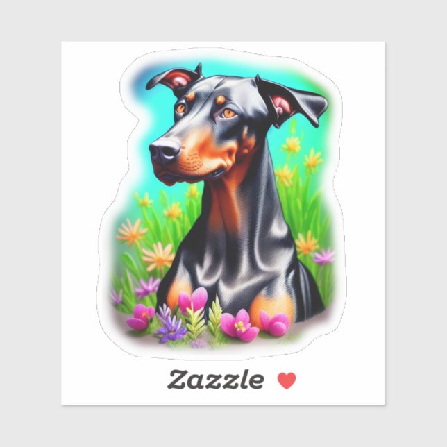 Doberman with flowers sticker (Sheet)