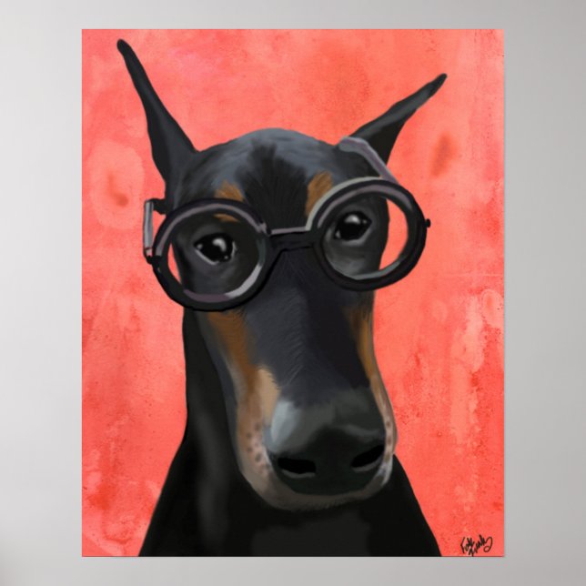 Doberman With Glasses Poster (Front)