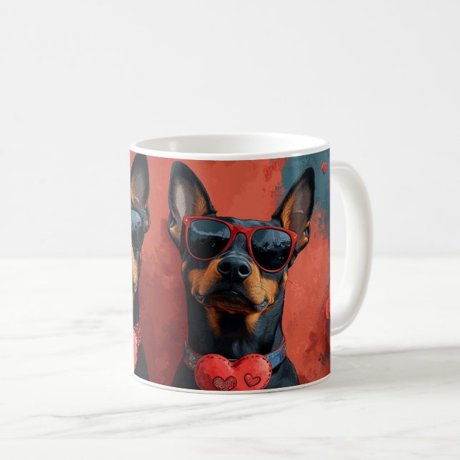 Doberman With Heart Roses Valentine's Day Coffee Mug (Front Right)