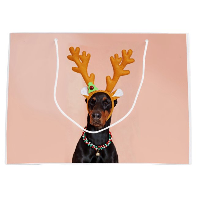 Doberman with Horns of a Deer Large Gift Bag (Front)