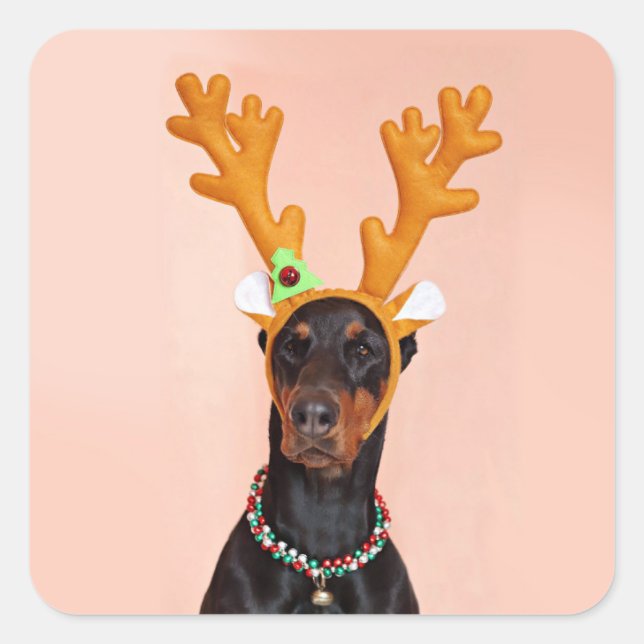 Doberman with Horns of a Deer Square Sticker (Front)