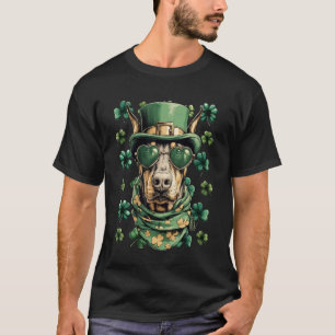 Doberman with Shamrocks Hearts Sunglasses St Patri T-Shirt