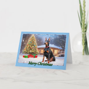 Doberman with Tree Christmas Card