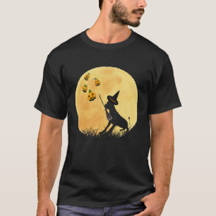Doberman with witch hat Pumpkin bat Moon Halloween T-Shirt