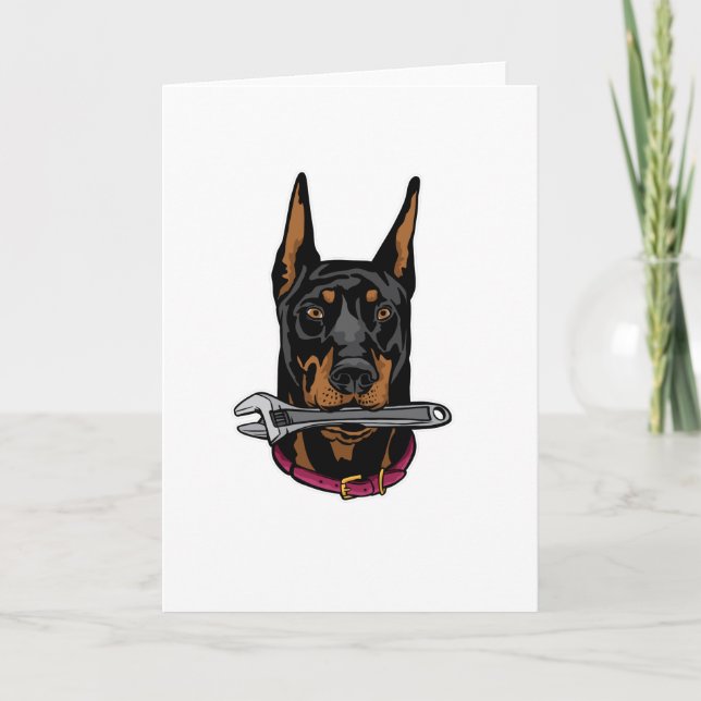 Doberman with wrench card (Front)