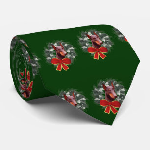 Doberman Wreath Christmas Holiday Neck Tie