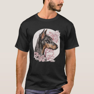 Dobermann Cherry Blossom Dog Breed Japanese Waterc T-Shirt