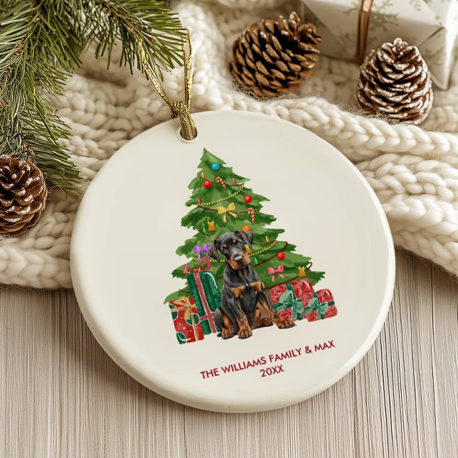 Dobermann Dog Personalised Christmas Ceramic Tree Decoration (Creator Uploaded)