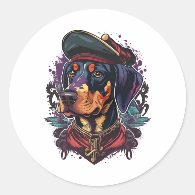 Dobermann Dog Pirate Classic Round Sticker (Front)