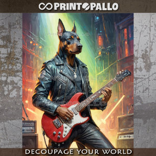 Dobermann dog playing guitar on a rock stage - tissue paper