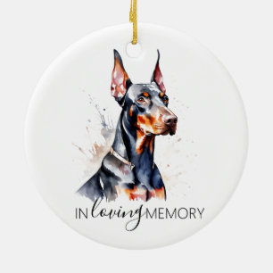Dobermann memorial watercolour Christmas Ceramic Tree Decoration