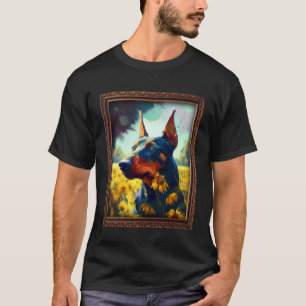 Dobermann Painting Sunflower Flower Mum Women Flor T-Shirt