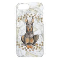Dobermann Paw Prints and Marble Background