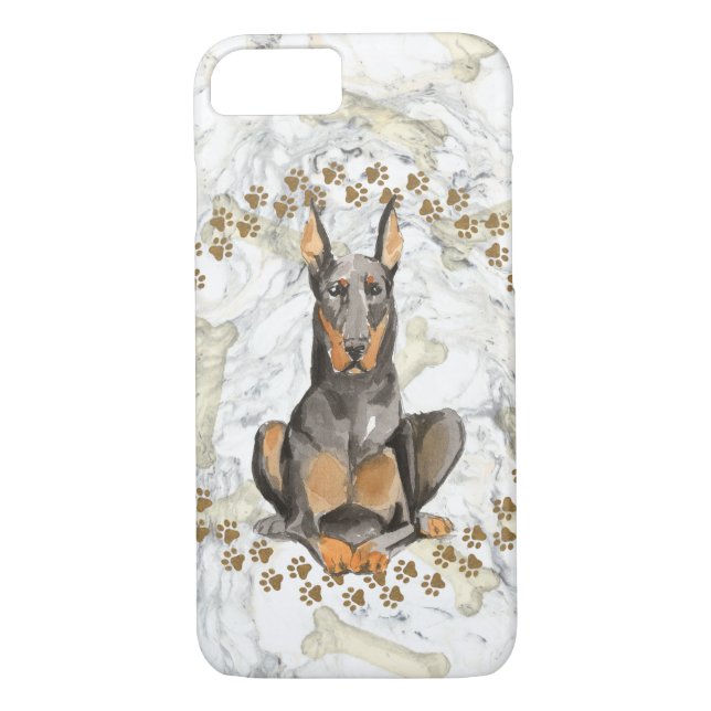 Dobermann Paw Prints and Marble Background Case-Mate iPhone Case (Back)
