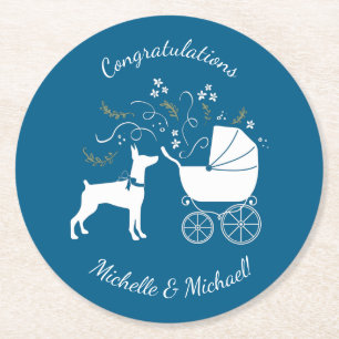 Dobermann Pinscher Baby Shower Puppy Dog Dobie Round Paper Coaster