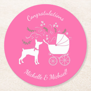 Dobermann Pinscher Dog Baby Shower Puppy Dobie Round Paper Coaster