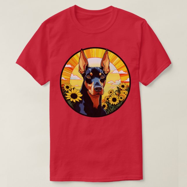 Dobermann Pinscher Flower Sunset Cute Colourful Pu T-Shirt (Design Front)