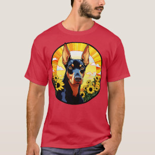 Dobermann Pinscher Flower Sunset Cute Colourful Pu T-Shirt
