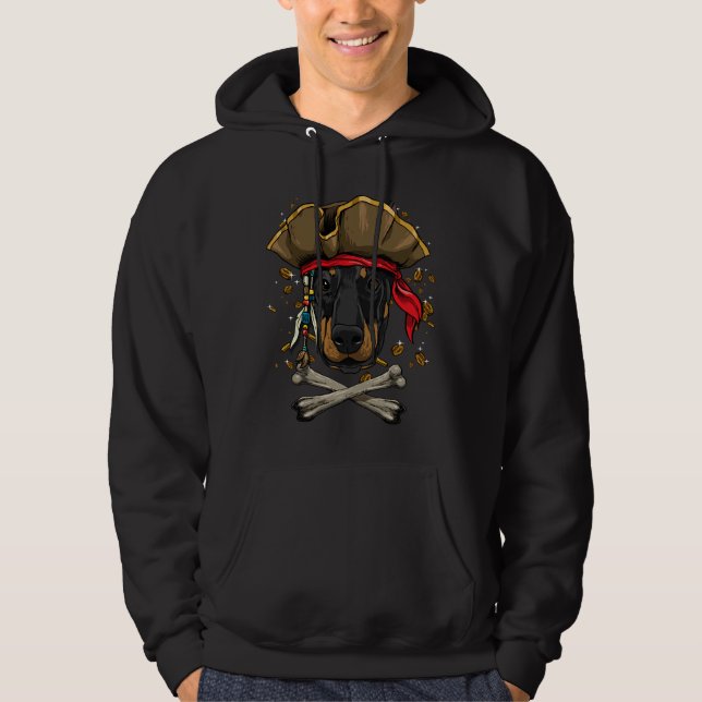 Dobermann Pirate Dog Halloween Jolly Roger Hoodie (Front)