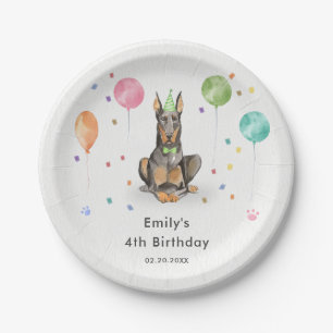Dobermann Puppy Dog Kids Birthday Party Paper Plate