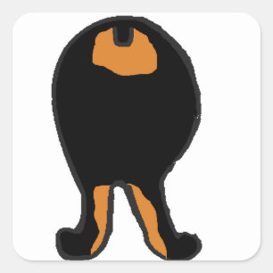 dobie 2 sided dog butt cartoon black and rust square sticker