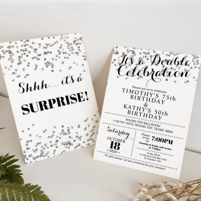 Doble Celebration Confetti Faux Silver Invitation (Creator Uploaded)