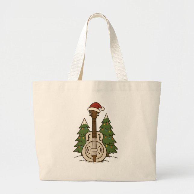 Dobro Christmas – Festive Guitar Holiday Design  Large Tote Bag (Front)