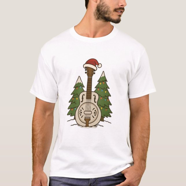 Dobro Christmas – Festive Guitar Holiday Design T-Shirt (Front)