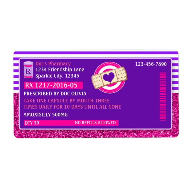 Doc Prescription Bottle Labels Pharmacy Label 6 (Front)