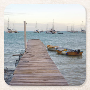 Dock and lobster pots square paper coaster