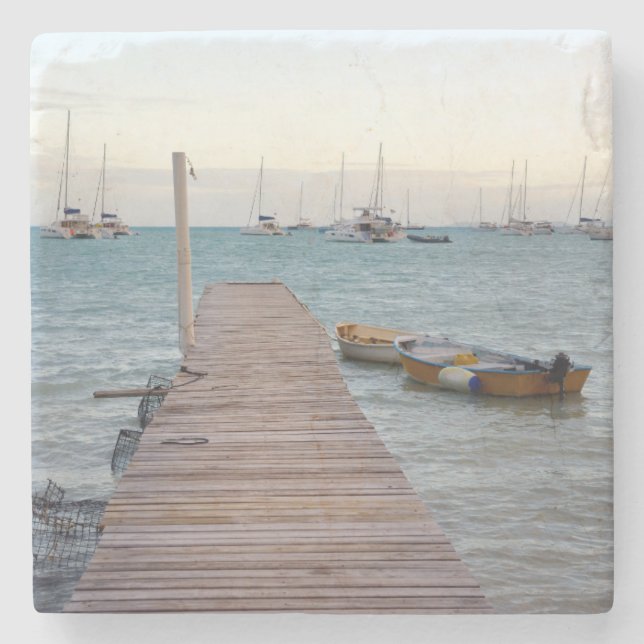 Dock and lobster pots stone coaster (Front)