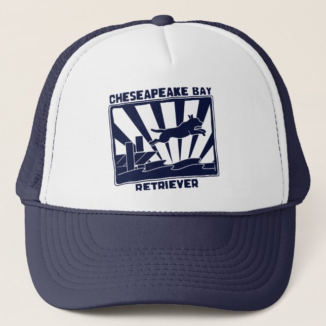 Dock Jumping Chesapeake Bay Retriever Trucker Hat (Front)