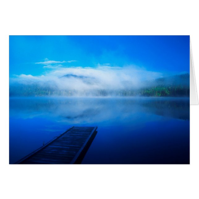 Dock on calm misty lake, California (Front Horizontal)