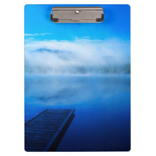 Dock on calm misty lake, California Clipboard