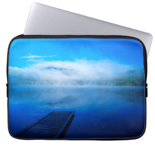 Dock on calm misty lake, California Laptop Sleeve
