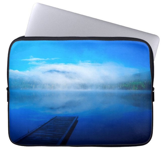 Dock on calm misty lake, California Laptop Sleeve (Front)