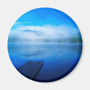 Dock on calm misty lake, California Magnet