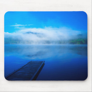 Dock on calm misty lake, California Mouse Mat
