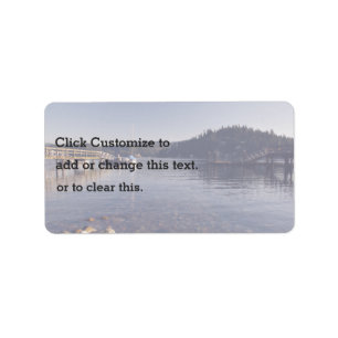 Dock Themed, A Picture Of A Shallow Lake With Wood Label